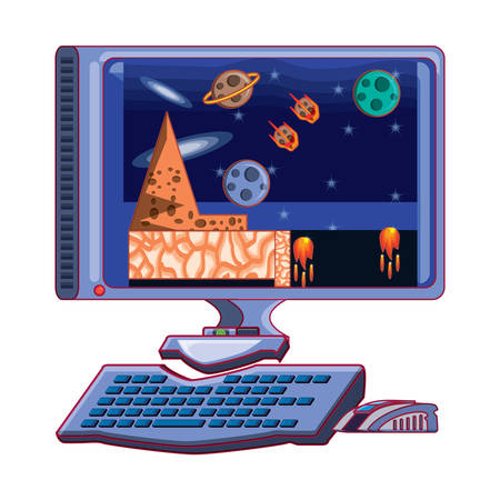 computer with videogame over white background, vector illustrationのイラスト素材