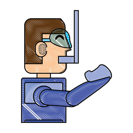 videogame character with dive mask over white background, vector illustrationのイラスト素材