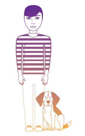 cartoon young man with cute beagle dog over white background, vector illustrationのイラスト素材