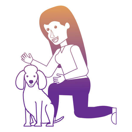 cartoon woman stroking a cute poodle over white background, vector illustrationのイラスト素材