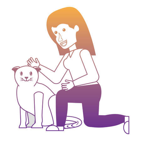 woman stroking a cute cat over white background, vector illustrationのイラスト素材