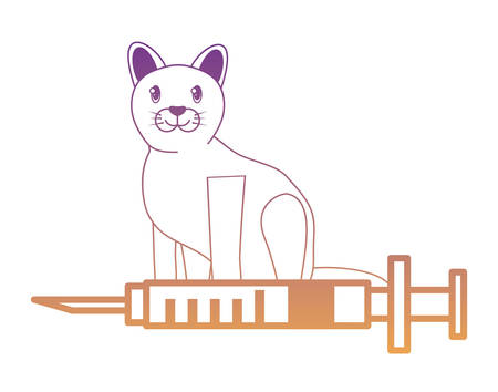 cute cat and syringe over white background, vector illustrationのイラスト素材