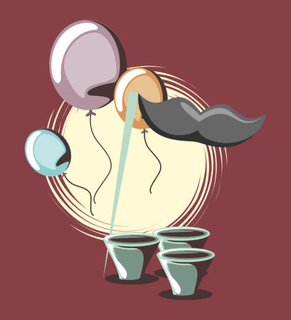 decorative mustache balloons and plastic cups retro party vector illustrationのイラスト素材