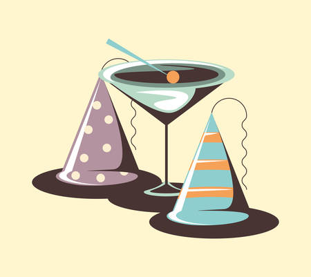 celebrating cocktail party hat retro vintage vector illustrationのイラスト素材
