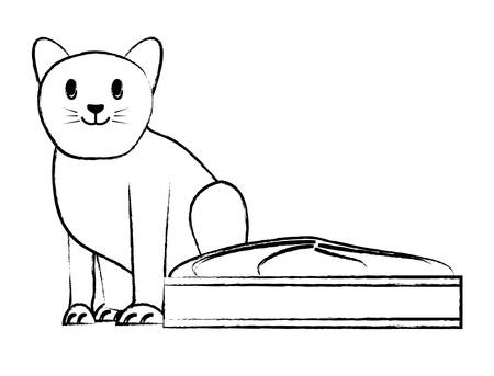 cute kitty in a littler box over white background, vector illustrationのイラスト素材