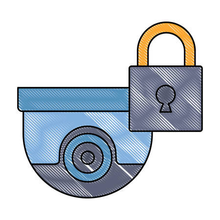 padlock and security camera icon over white background, vector illustrationのイラスト素材