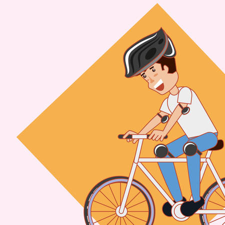 man riding bicycle over background, colorful design. vector illustrationのイラスト素材