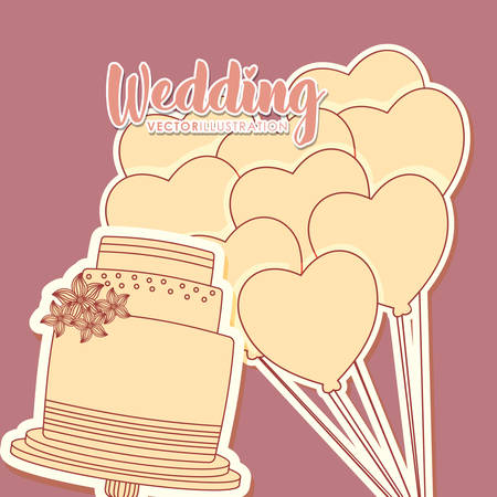 wedding celebration card with sweet cake vector illustration designのイラスト素材