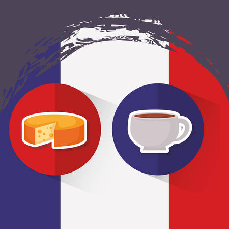 france culture card with cheese and coffee vector illustration designのイラスト素材