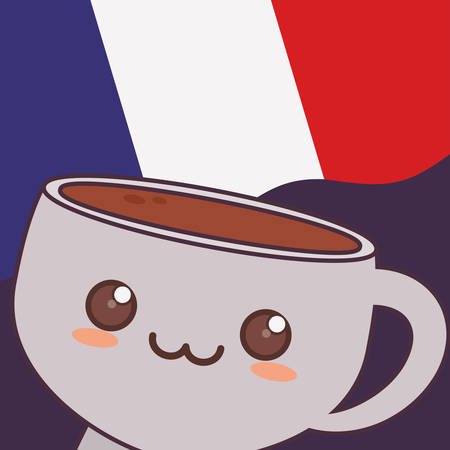 france culture card with coffee cup kawaii vector illustration designのイラスト素材