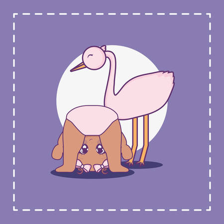 baby shower card with little girl and stork vector illustration designのイラスト素材