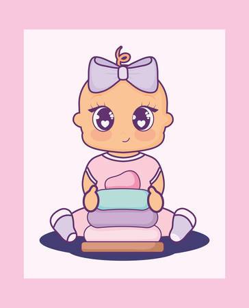 baby shower card with cake and little girl vector illustration designのイラスト素材