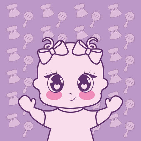 baby shower card with little girl vector illustration designのイラスト素材