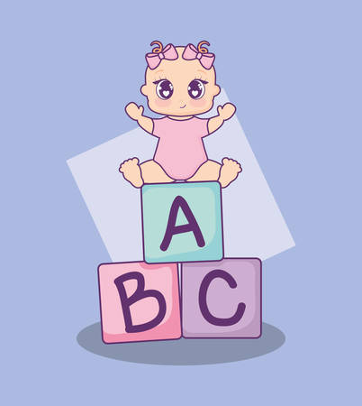 baby shower card with girl and alphabet blocks vector illustrationのイラスト素材
