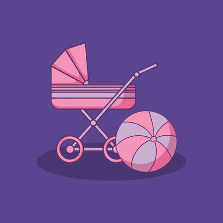 baby shower card with cart with balloon vector illustration design