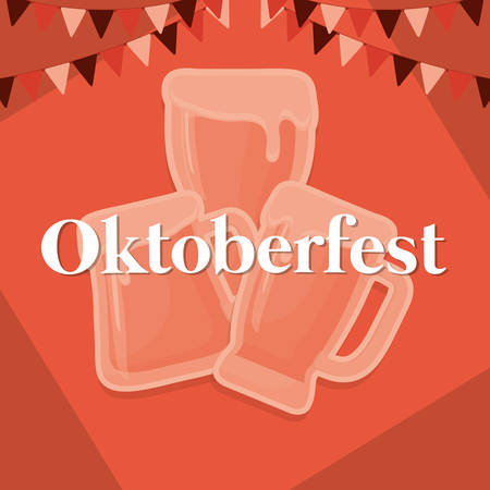 oktoberfest label with beer jars vector illustration designのイラスト素材