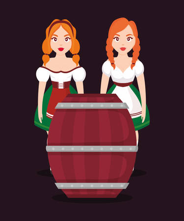 German women with beer barrel vector illustration designのイラスト素材