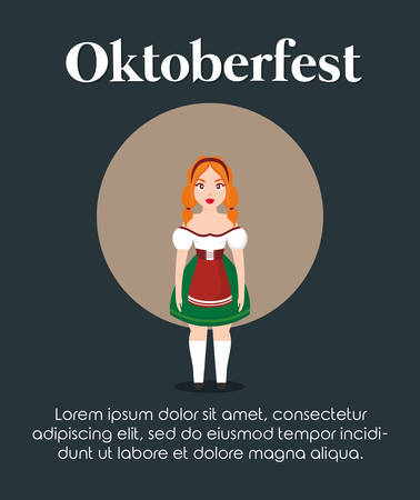 oktoberfest label with beautiful German woman vector illustrationのイラスト素材