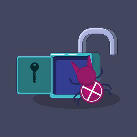 padlock with bug cyber atack vector illustration designのイラスト素材