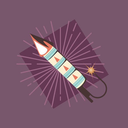firework rocket icon and decorative sunburst over purple background, colorful design. vector illustrationのイラスト素材