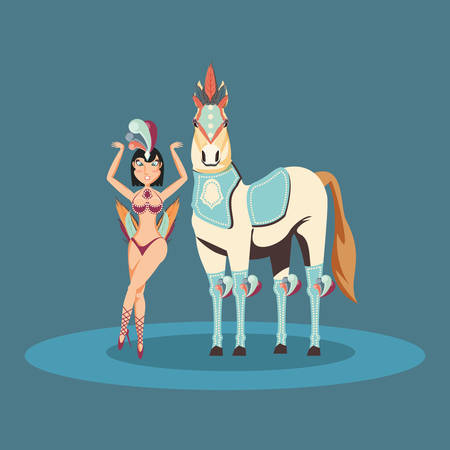 beautiful woman with circus horse carnival show vector illustrationのイラスト素材