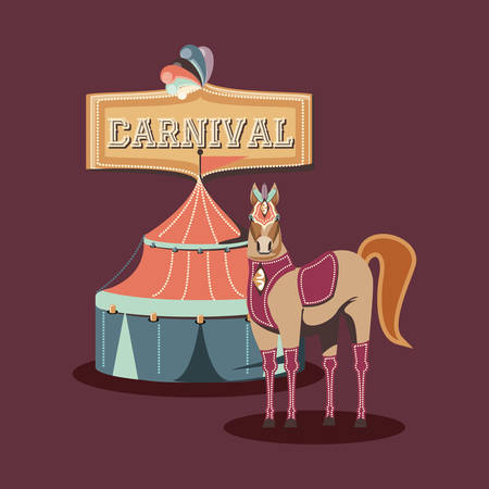 carnival horse and circus tent icon over purple background, vector illustrationのイラスト素材