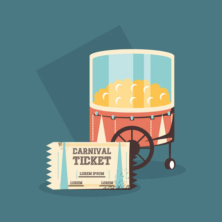 pop corn cart and carnival ticket over blue background, vector illustrationのイラスト素材