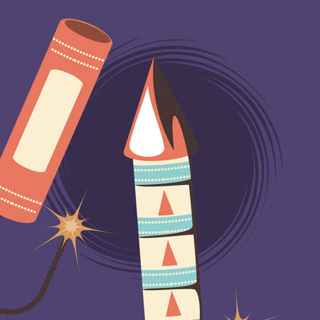 firework rocket over purple background, vector illustrationのイラスト素材