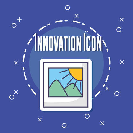 innovation and technology design with picture over blue background, colorful design. vector illustrationのイラスト素材