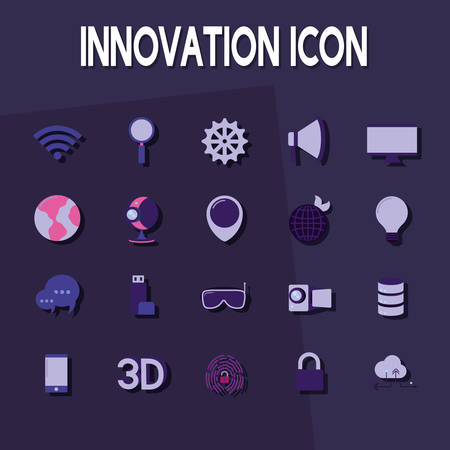 innovation and technology icon set over purple background, vector illustrationのイラスト素材