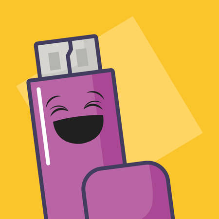 kawaii usb laughing over yellow background, colorful design. vector illustrationのイラスト素材