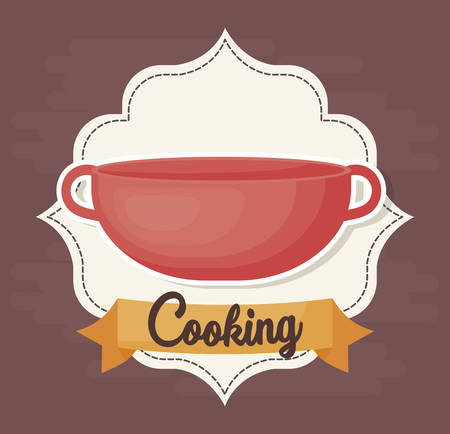 decorative frame with bowl icon over brown background, colorful design. vector illustrationのイラスト素材