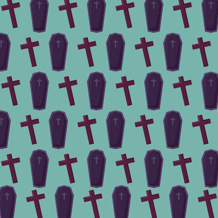 halloween celebration design with coffin and cross background, colorful design. vector illustrationのイラスト素材