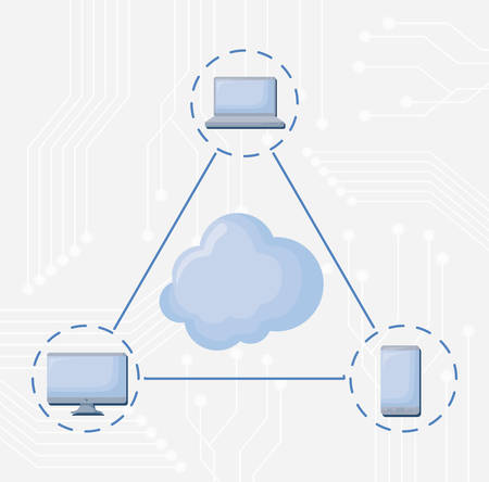 cloud storage and technology devices over white background, colorful design. vector illustrationのイラスト素材