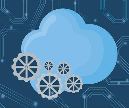 cloud storage and gear wheels over blue background, colorful design. vector illustrationのイラスト素材
