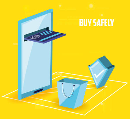buy safely online with smartphone vector illustration designのイラスト素材