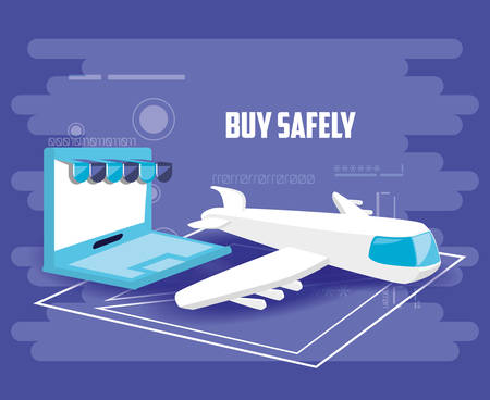 buy safely online with laptop vector illustration designのイラスト素材