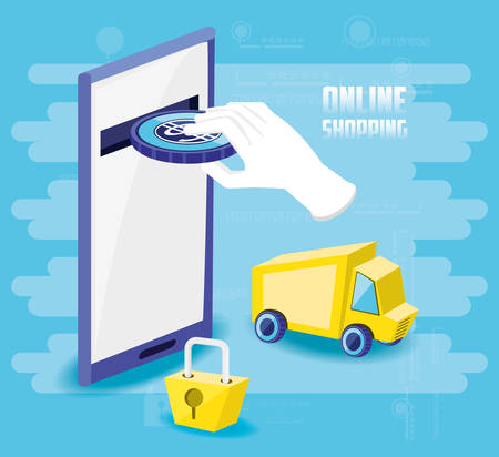 on line shopping with smartphone vector illustration designのイラスト素材