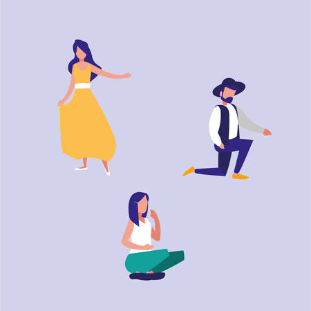 group people dancing and sitting avatar character vector illustration designのイラスト素材