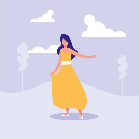 woman dancing in landscape avatar character vector illustration designのイラスト素材