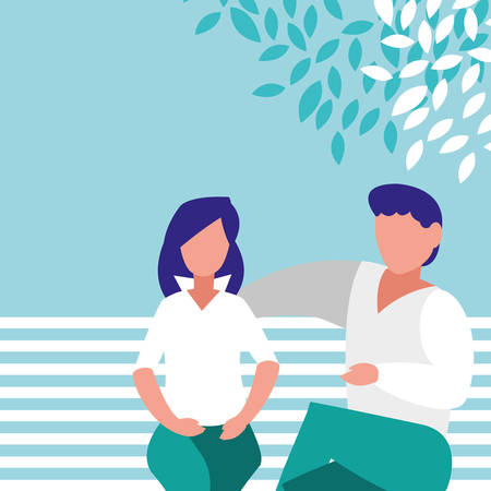 couple sitting park chair avatar character vector illustration designのイラスト素材