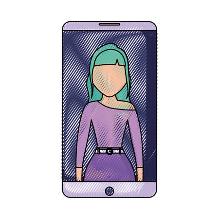 cellphone with avatar woman on screen over white background, vector illustrationのイラスト素材