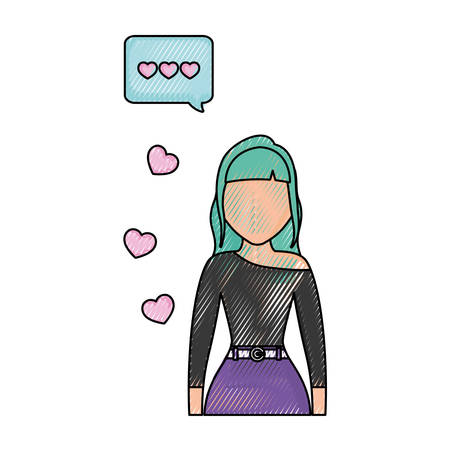 avatar woman with speech bubble with hearts over white background, vector illustrationのイラスト素材