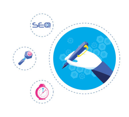 search engine optimization with hands writing vector illustration designのイラスト素材