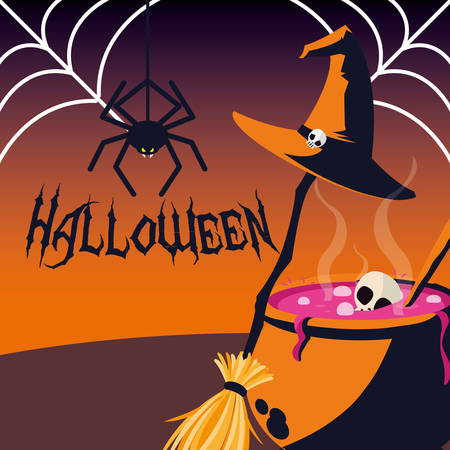 halloween card with spider vector illustration designのイラスト素材