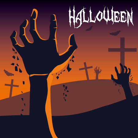 halloween card with night cemetery scene vector illustration designのイラスト素材