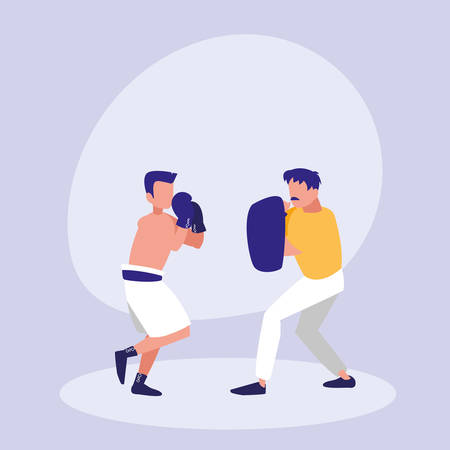 men practicing boxing avatar character vector illustration designのイラスト素材