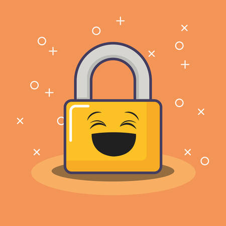 kawaii padlock security innovation technology vector illustrationのイラスト素材