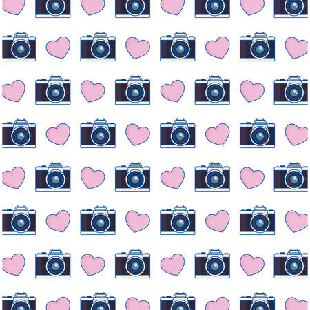 romantic love hearts photographic camera pattern design vector illustrationのイラスト素材