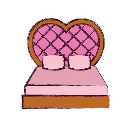 bed in heart shape over white background, vector illustrationのイラスト素材